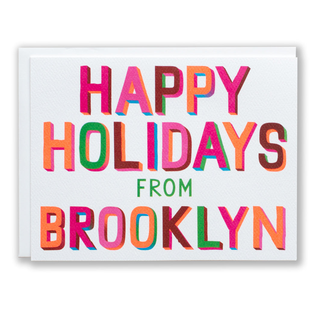 Neon red happy holidays from brooklyn card