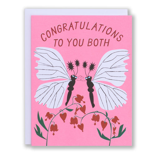 A pair of white moths kissing face to face on this Congratulations to You both card for weddings
