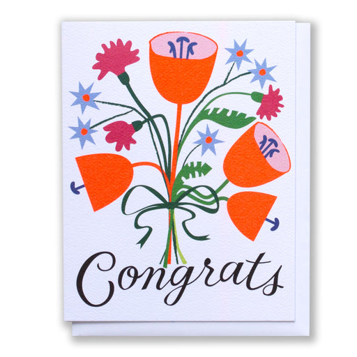 Congrats Note Card Floral Bouquet in neon orange and other bright flowers