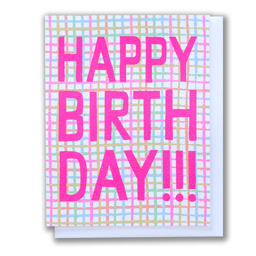 Sweet summer plaid and neon happy birthday card