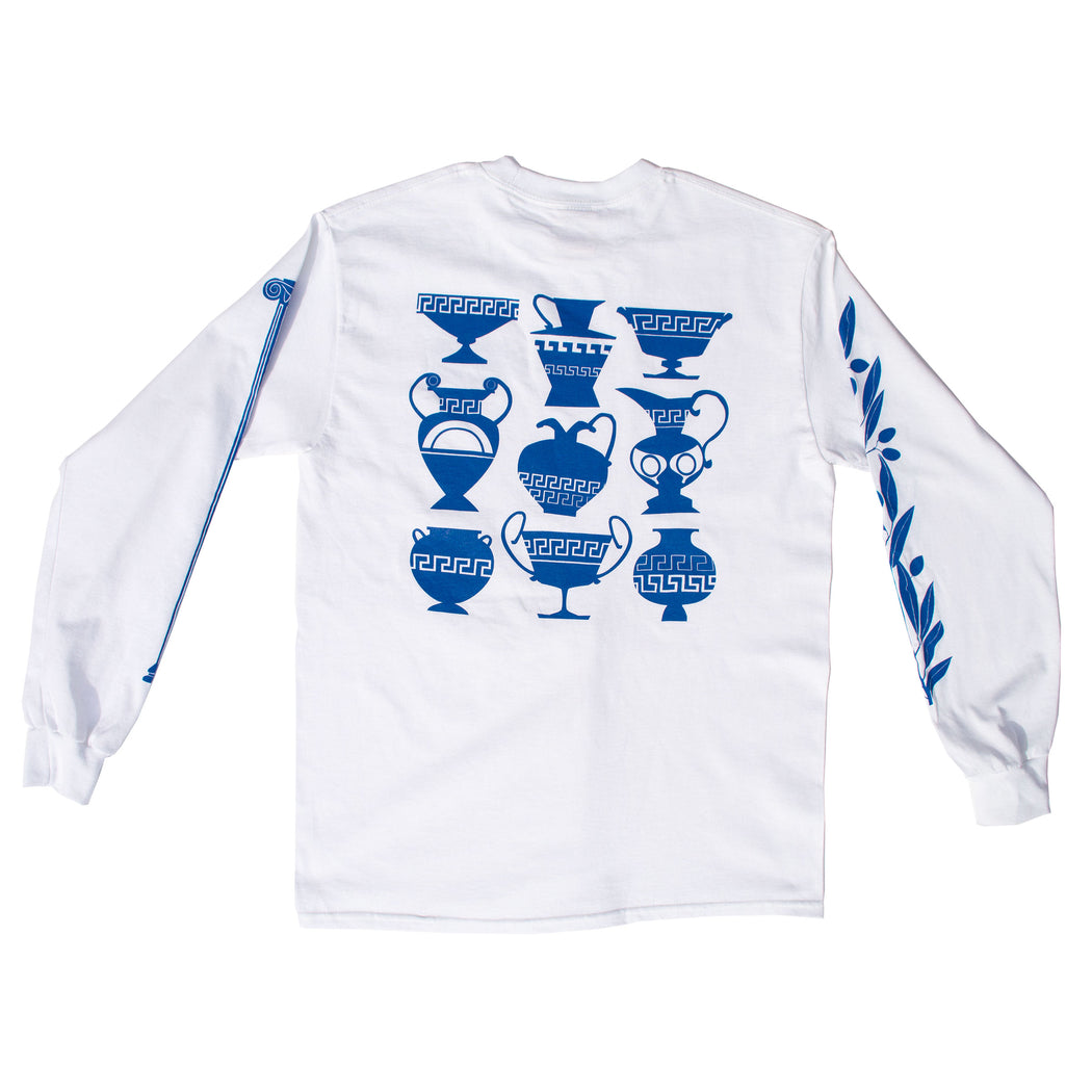 Blue and White The Greeks Long Sleeved Skate Shirt