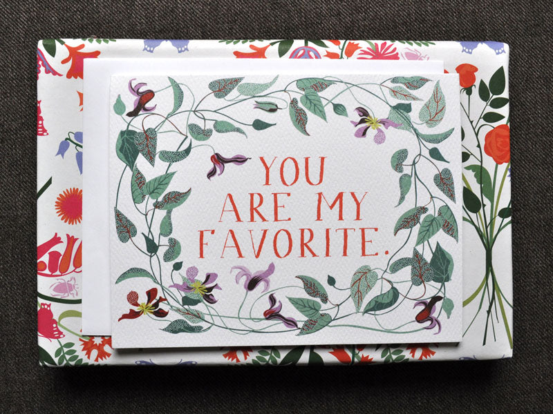 You Are My Favourite Note Card with clematis