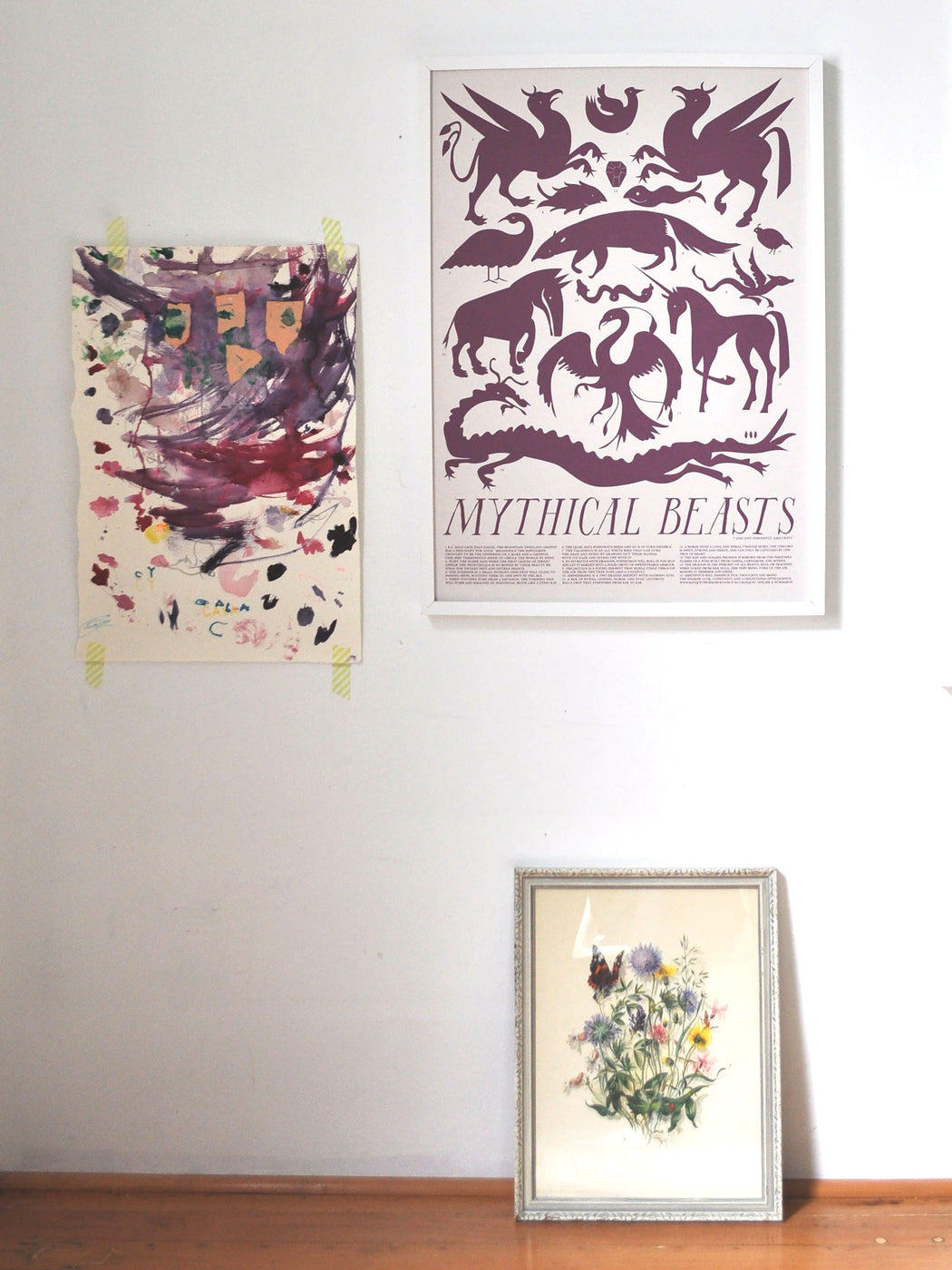 PRINT - Mythical Beasts Art Poster - plum and grey