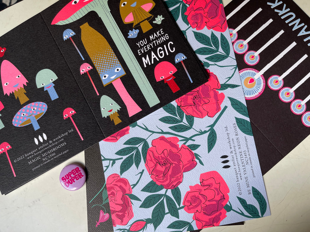 New Cards from Banquet Workshop including mushrooms and roses, in the most vibrant colours yet