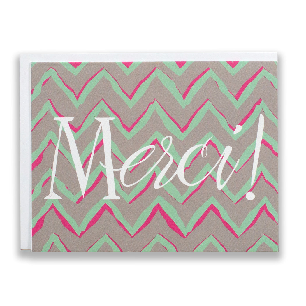 merci/chevrons/thank you card/thank you in french/mint green