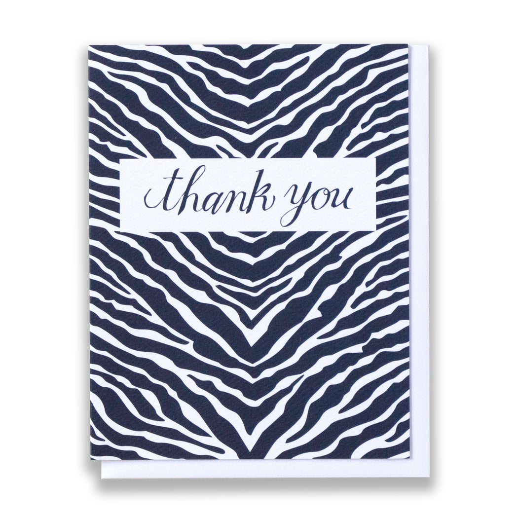 navy and white zebra print Thank You Card