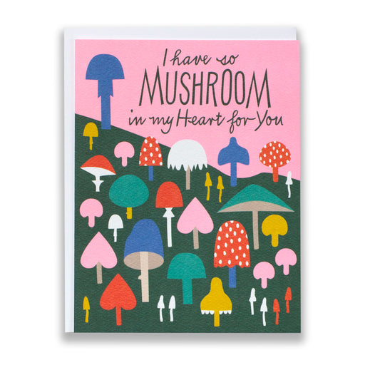 mushroom pun note card with pastel neon pink sky