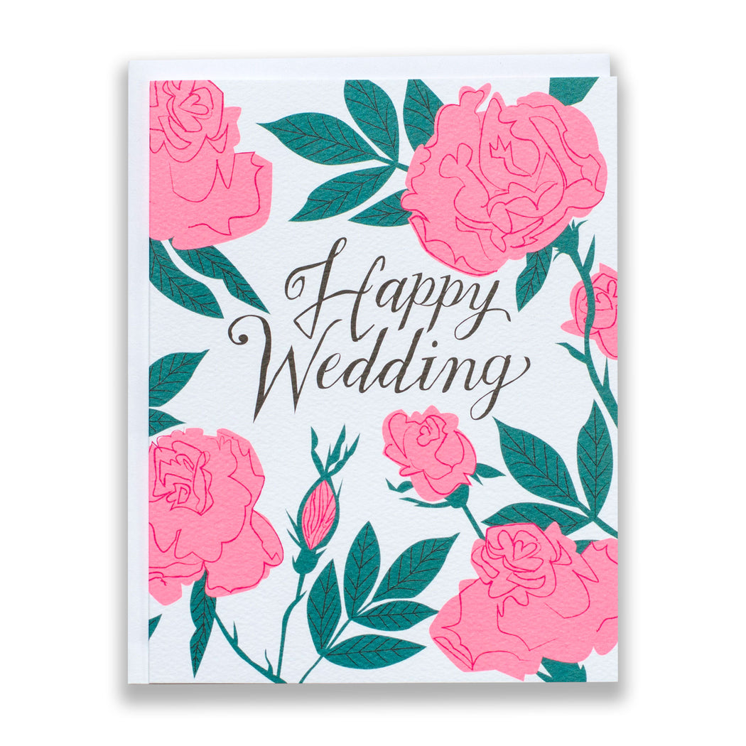 antique roses, pink roses, wedding card
