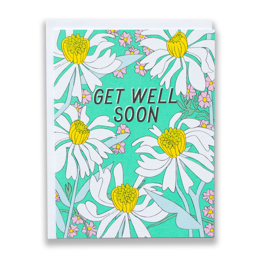 get well soon card/60s floral/60s daisies/cards for sick people
