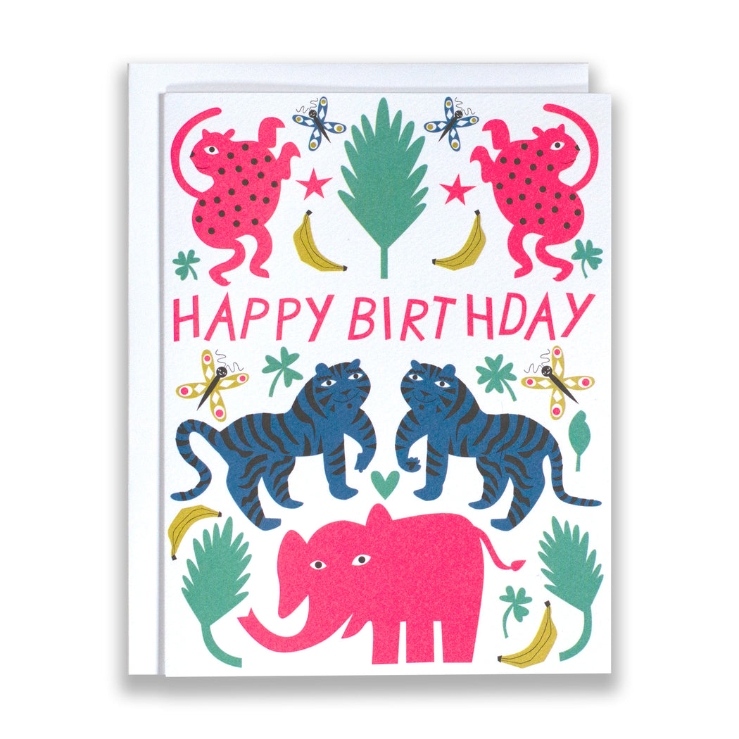 elephant, birthday card, birthday, blue tiger, neon pink  Edit alt text