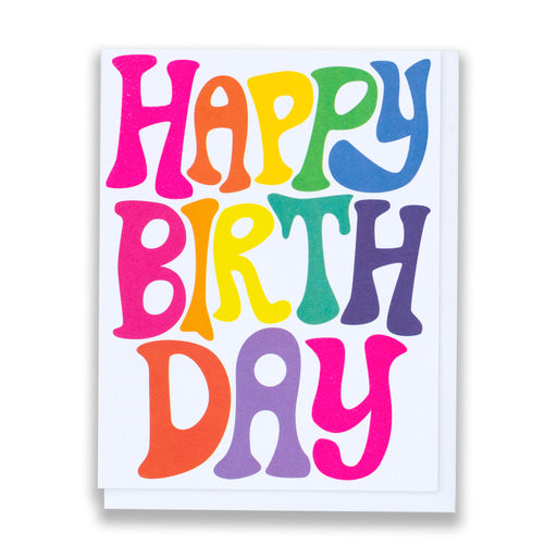 happy birthday cards with rainbow bubble letters including neon pink