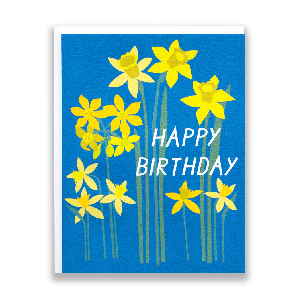 daffodils/spring flowers cards/birthday card/blue and yellow