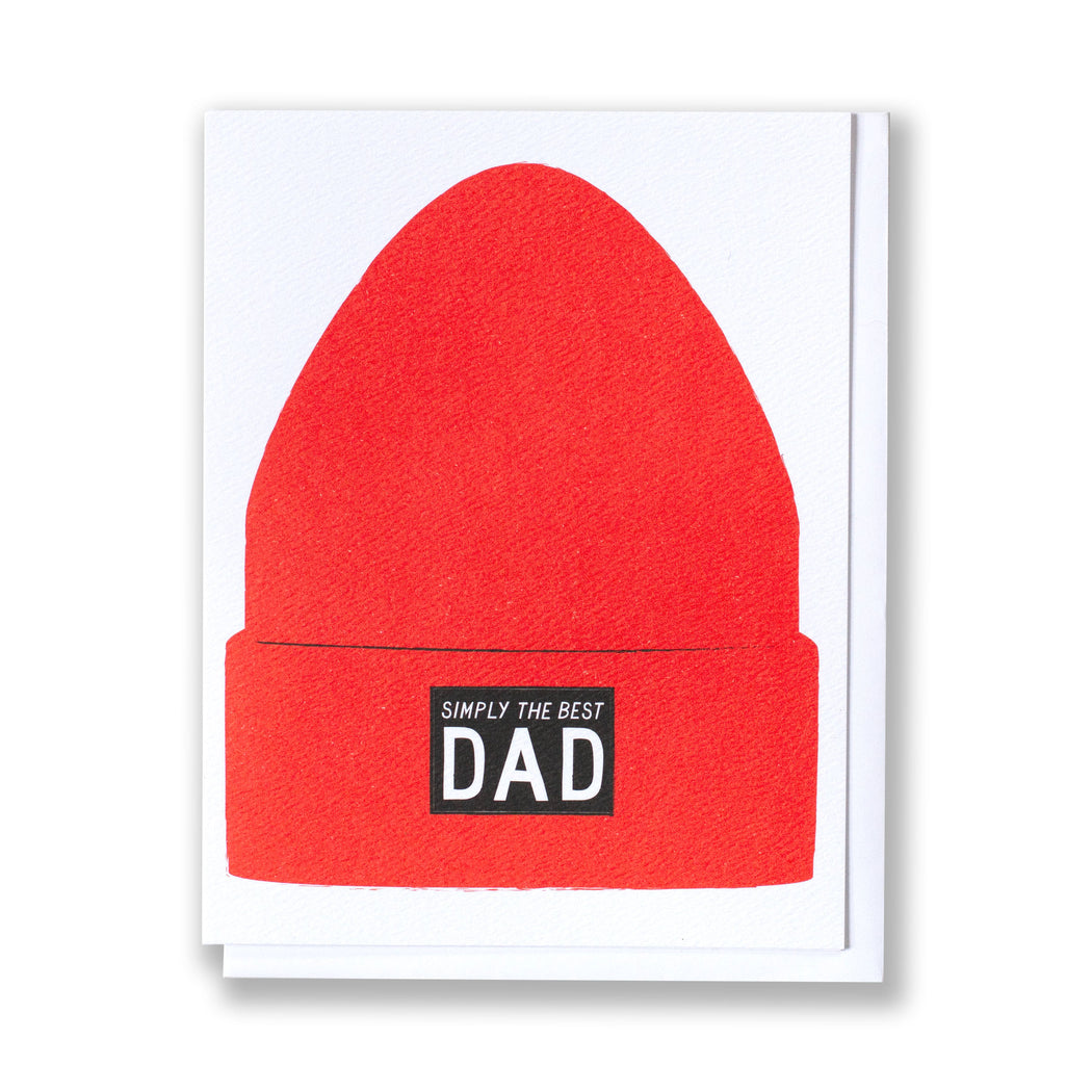 banquet Workshop card with a bright red toque or beanie reads Simply the best dad