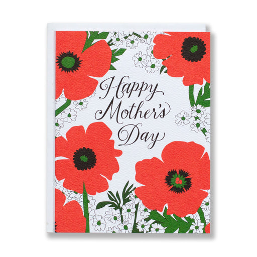 mother's day card with bright red anemone flowers 