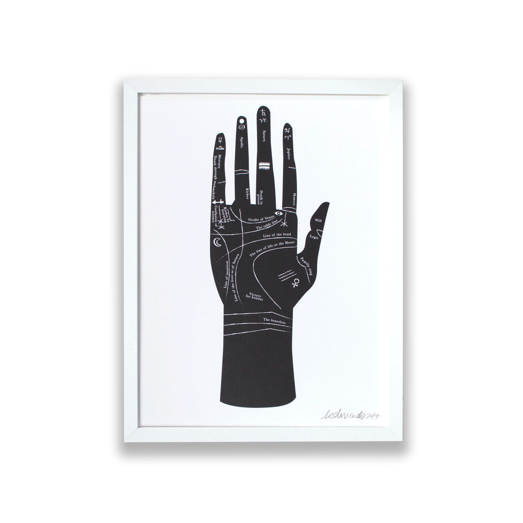Palmistry Hand Art Print - Black and White Wall Art