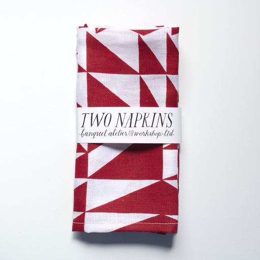 Red Neo Geo Triangles Linen Napkins - set of two