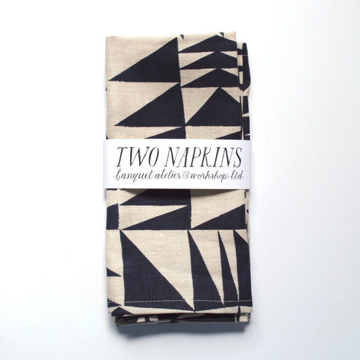 Pair of Navy on Natural Triangles All-Linen Napkins