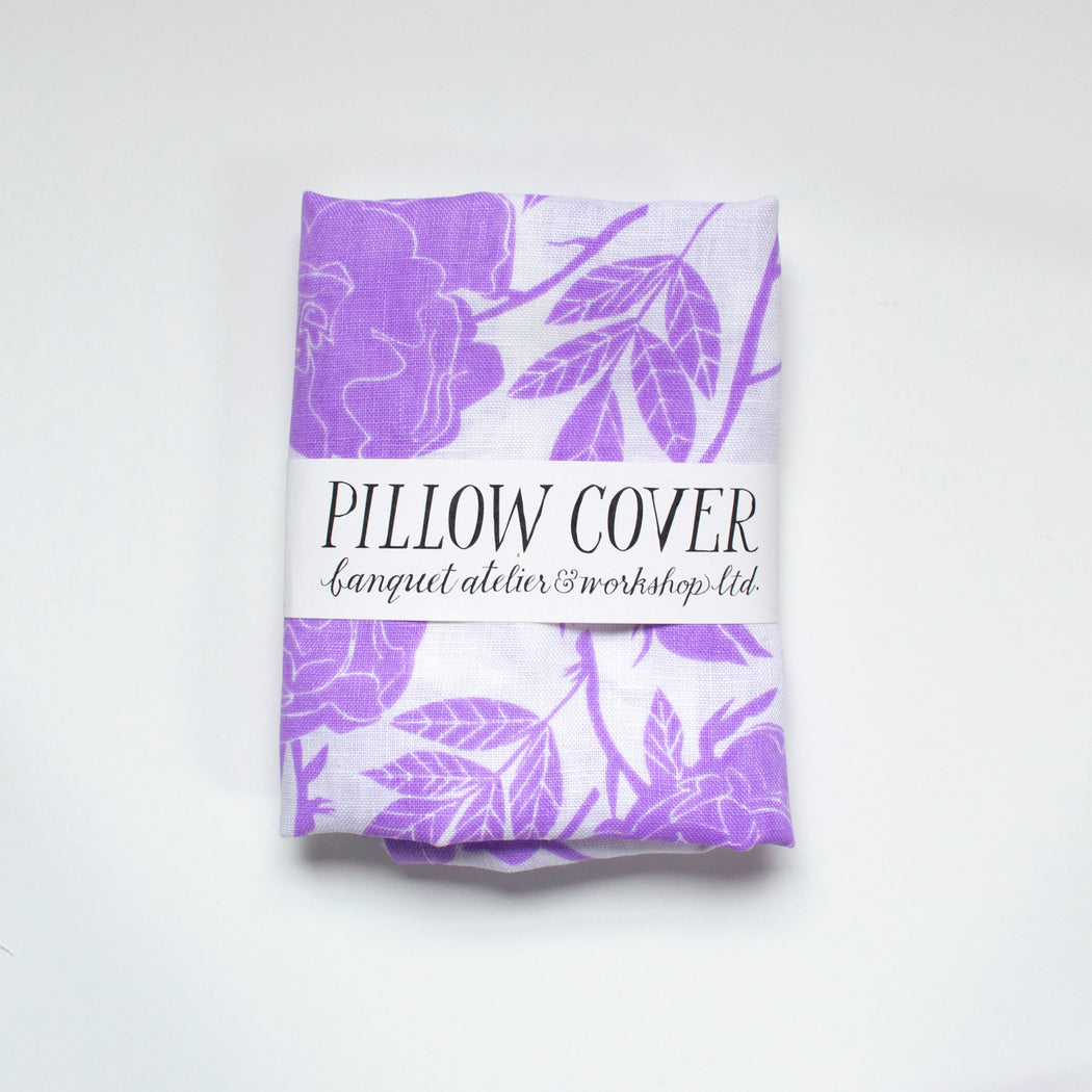Lilac Wild Roses Linen Pillow Cover