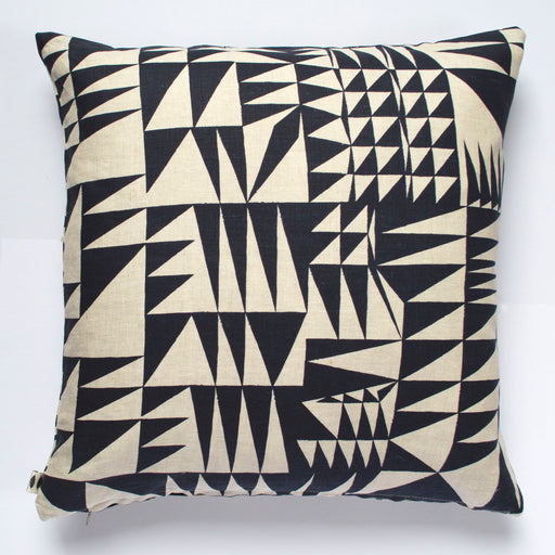 Navy Triangles All-Linen Screen Printed Pillow Cover