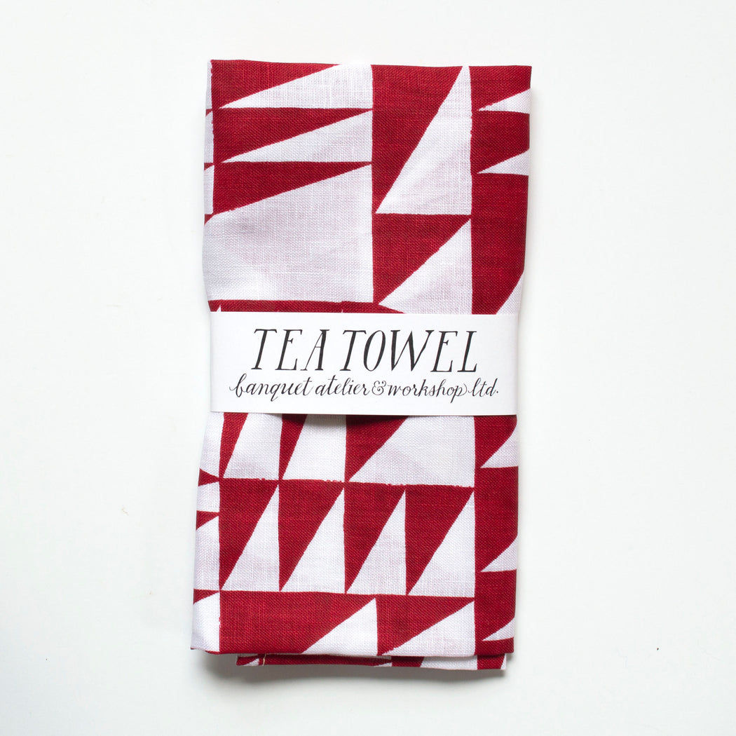 Brick Red Triangles Tea Towel