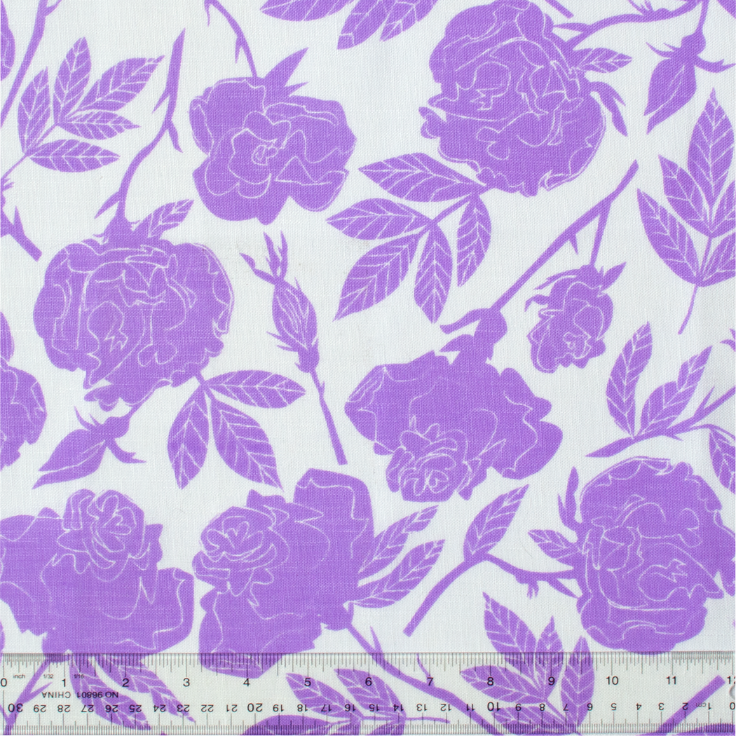 Lavender on White Wild Rose Screen Printed Linen Tea Towel