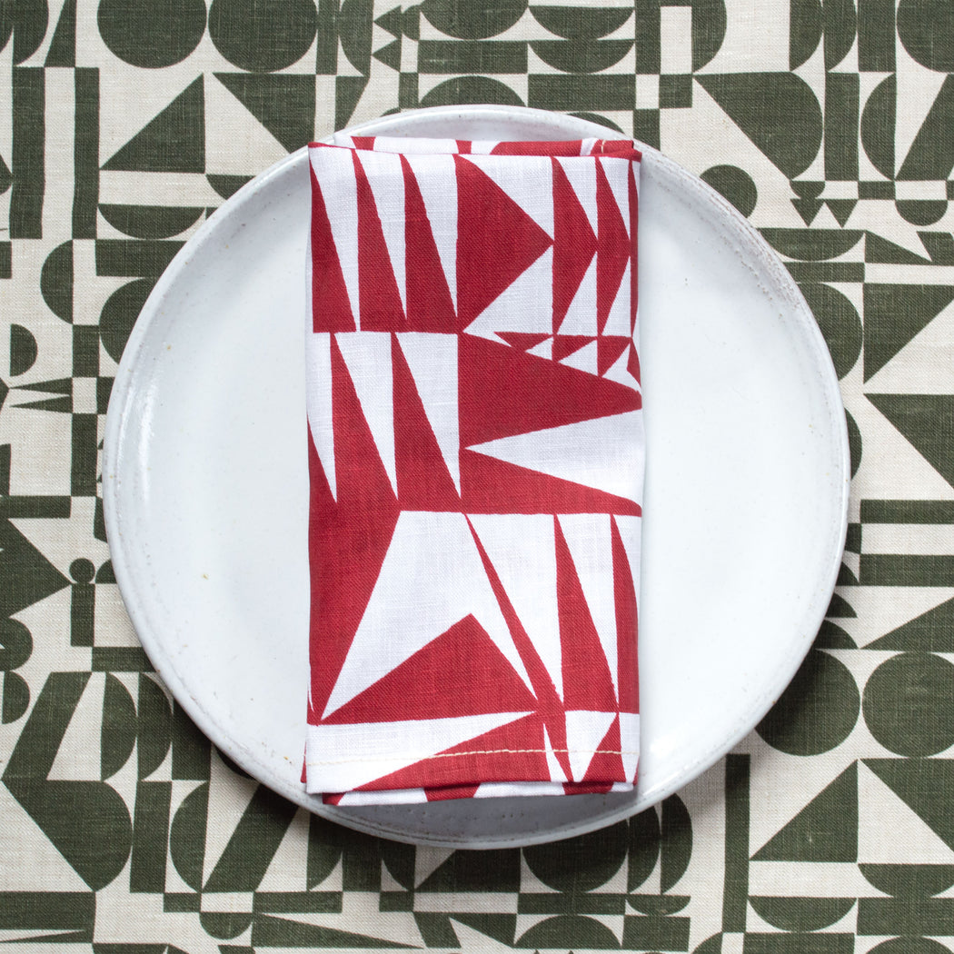 Red Neo Geo Triangles Linen Napkins - set of two