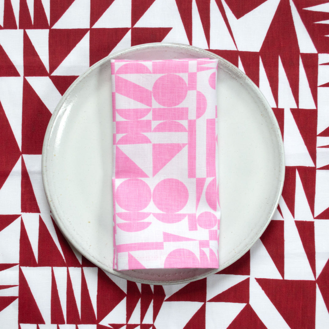 A Pair of Soft Pink Geometrics Linen Napkins